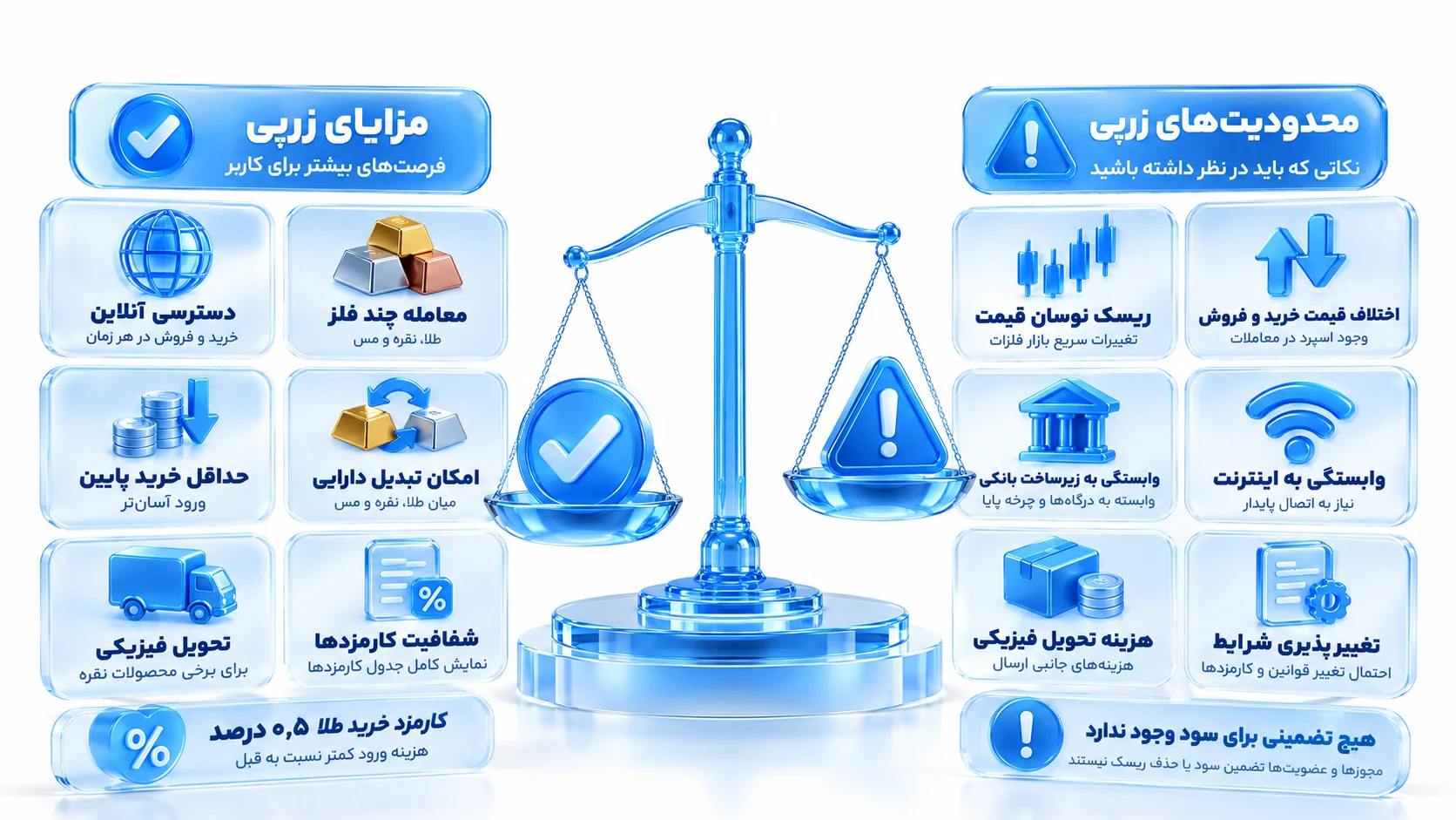 ترازوی دوکفه با امکانات آنلاین در یک سمت و هزینه و ریسک در سمت دیگر