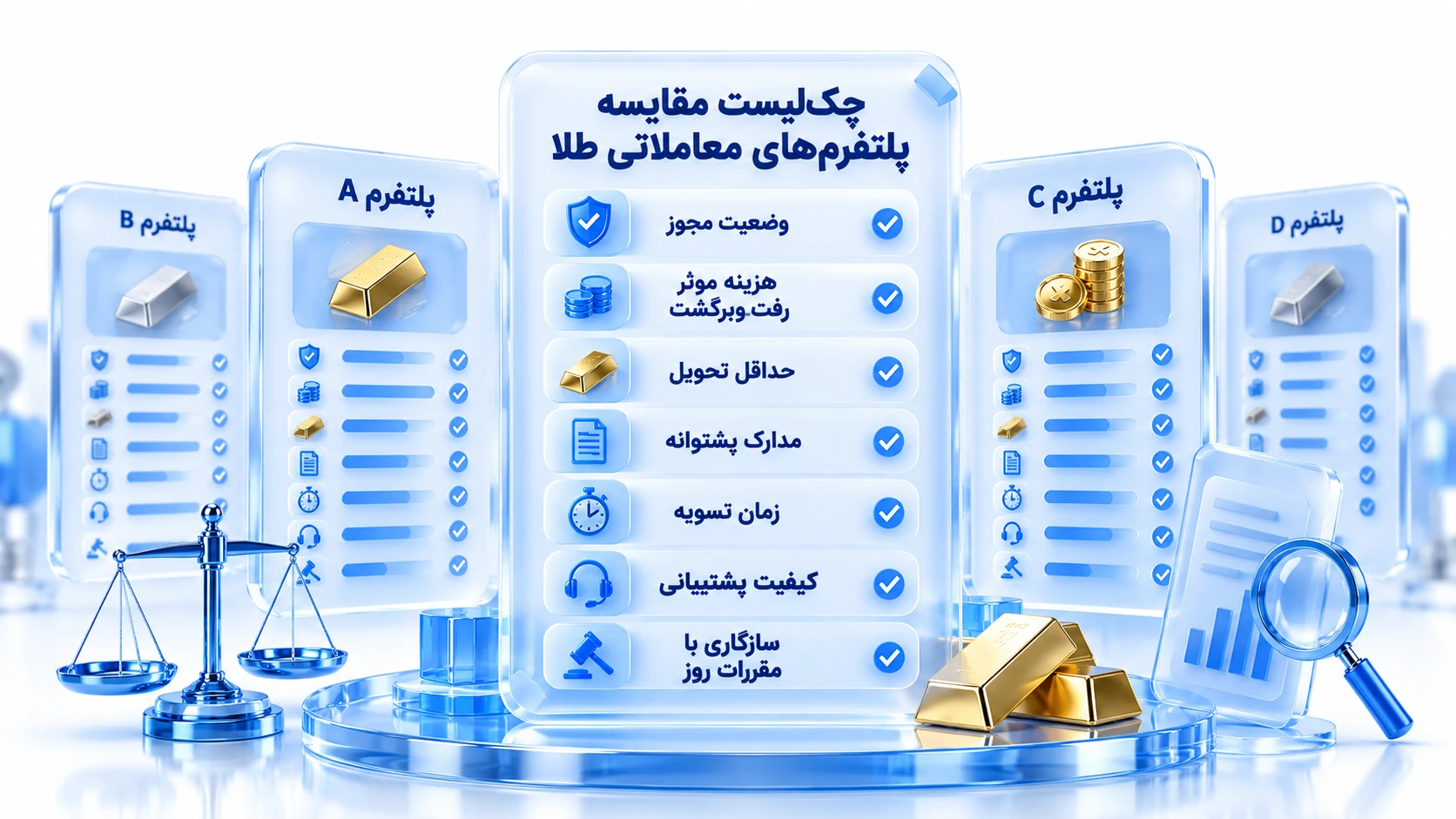 چند کارت پلتفرم طلا با معیارهای هزینه، مجوز، نقدشوندگی و تحویل فیزیکی